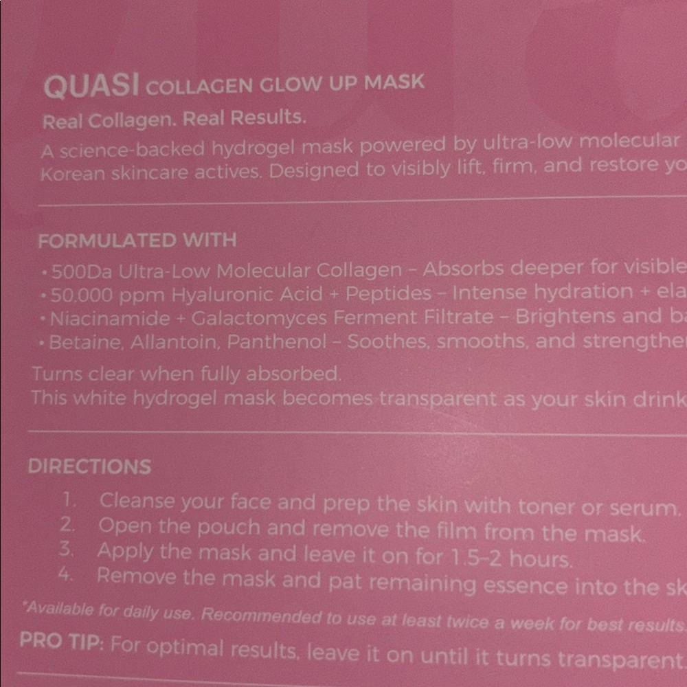 Quasi Collagen Glow Up Masks - price firm for 2 -TRY BEFORE U BUY ONLINE NIP - Picture 5 of 9